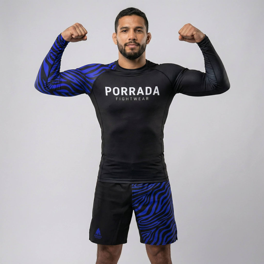 Competition‑ready blue ranked BJJ rash guard