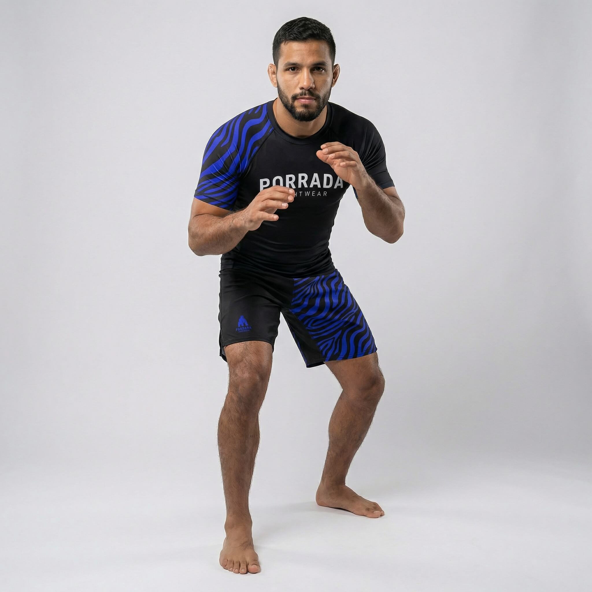 Blue competition rash guard with IBJJF rank colors