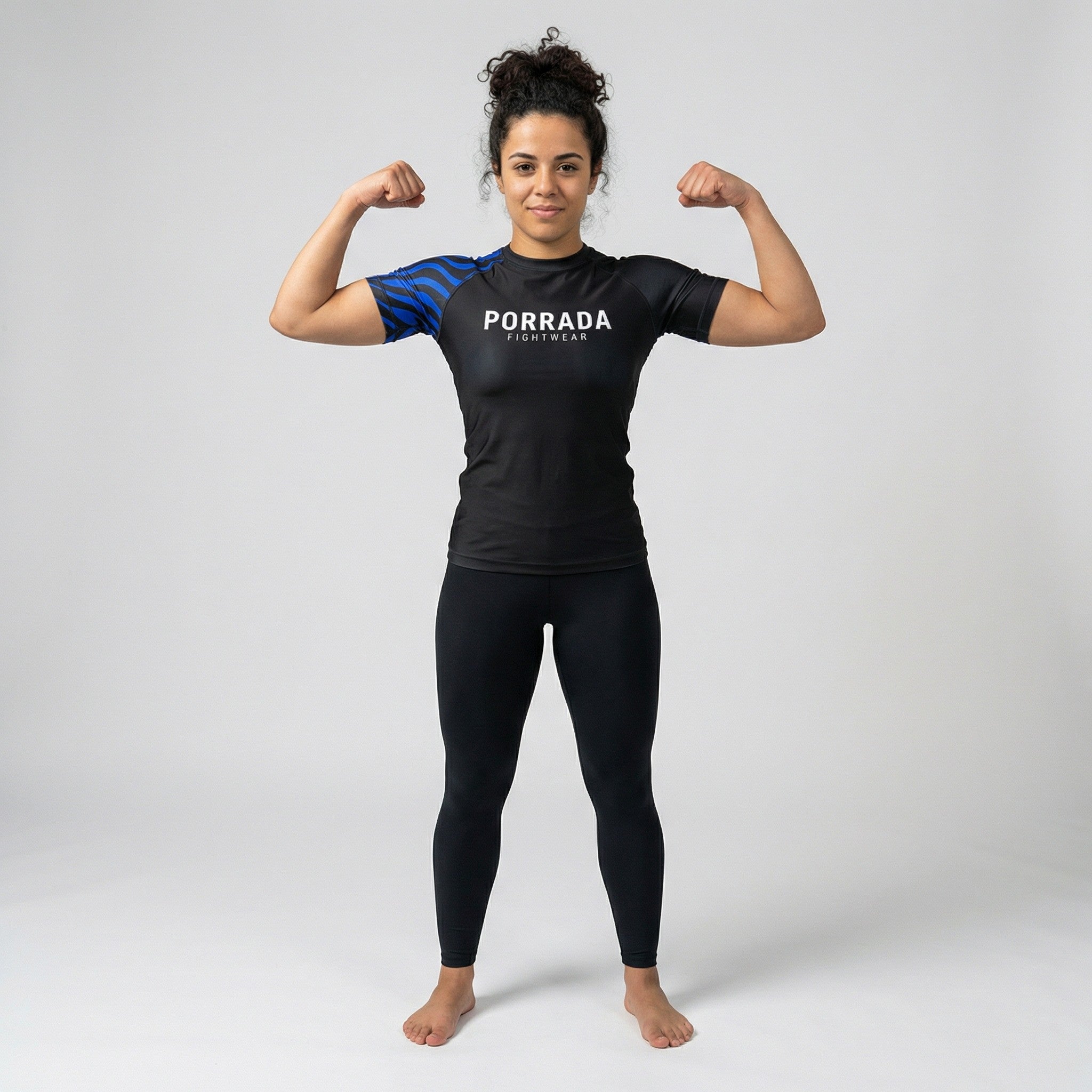 Blue ranked women short sleeve rash guard for BJJ and MMA