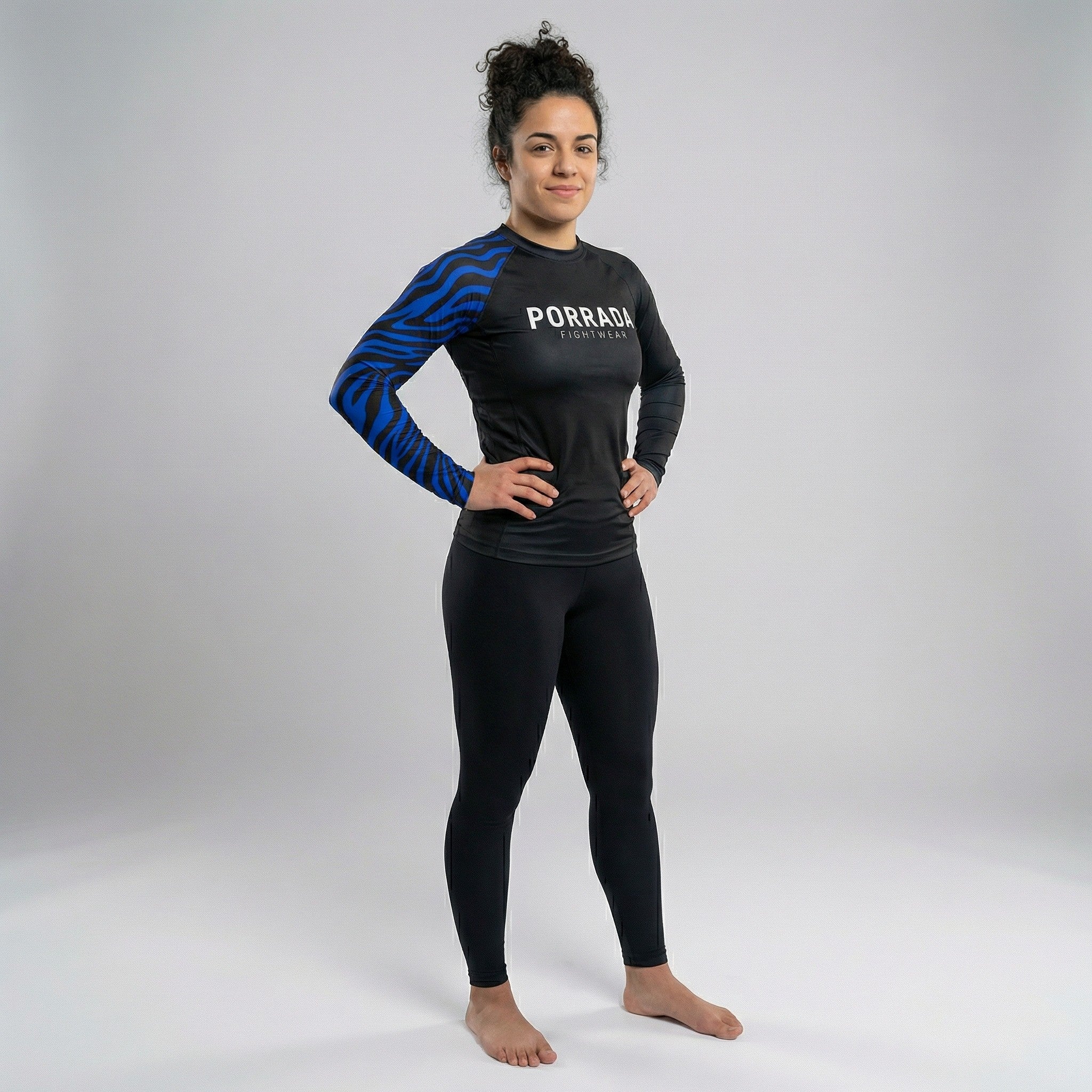 Blue ranked women long sleeve rash guard for BJJ and MMA