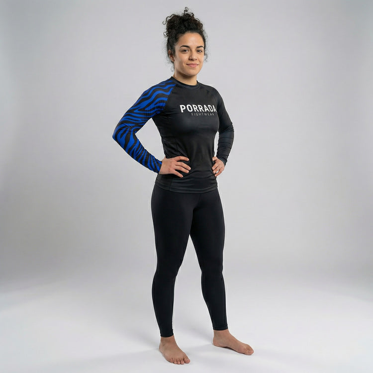 Blue ranked women long sleeve rash guard for BJJ and MMA