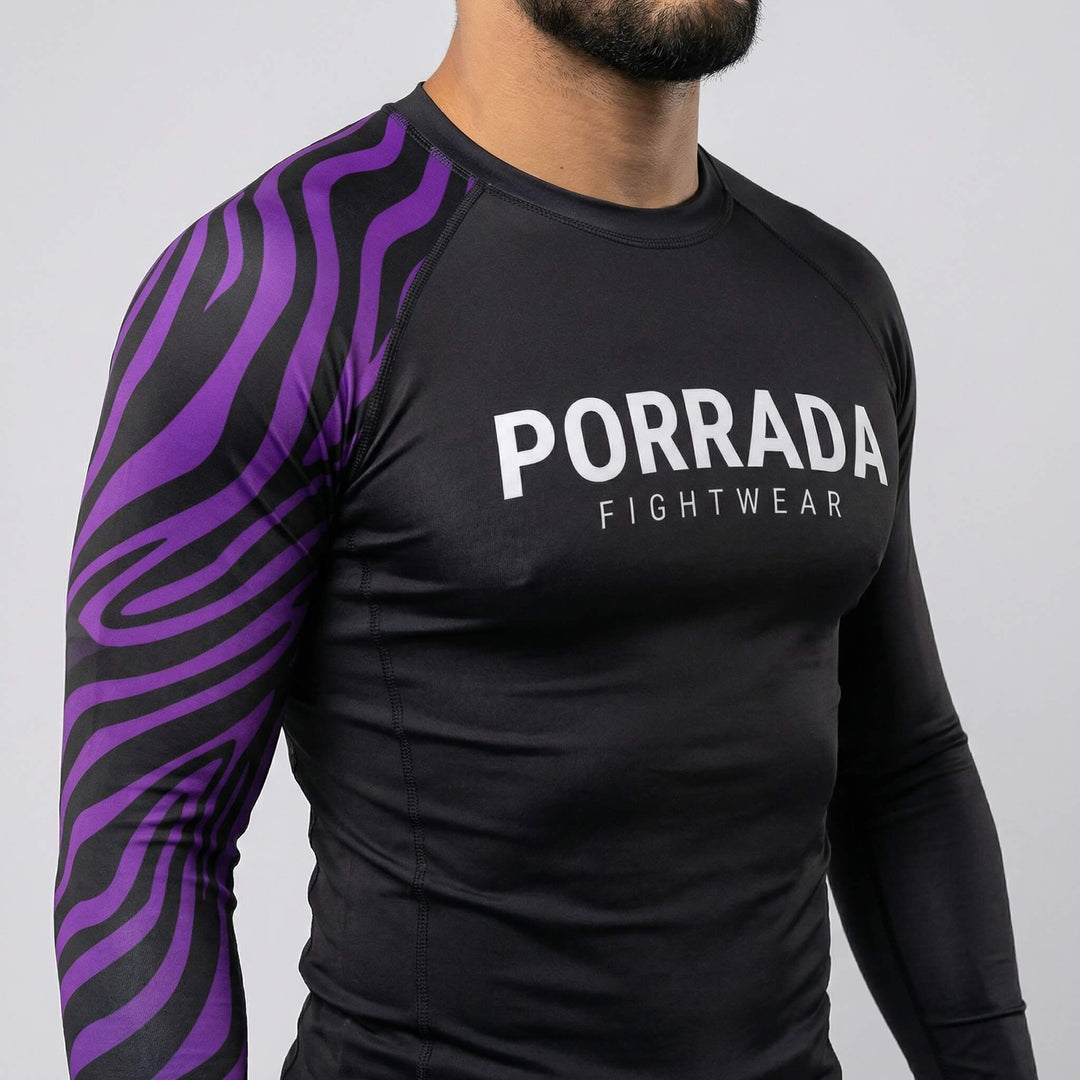 IBJJF‑legal purple ranked long sleeve rash guard for BJJ and MMA