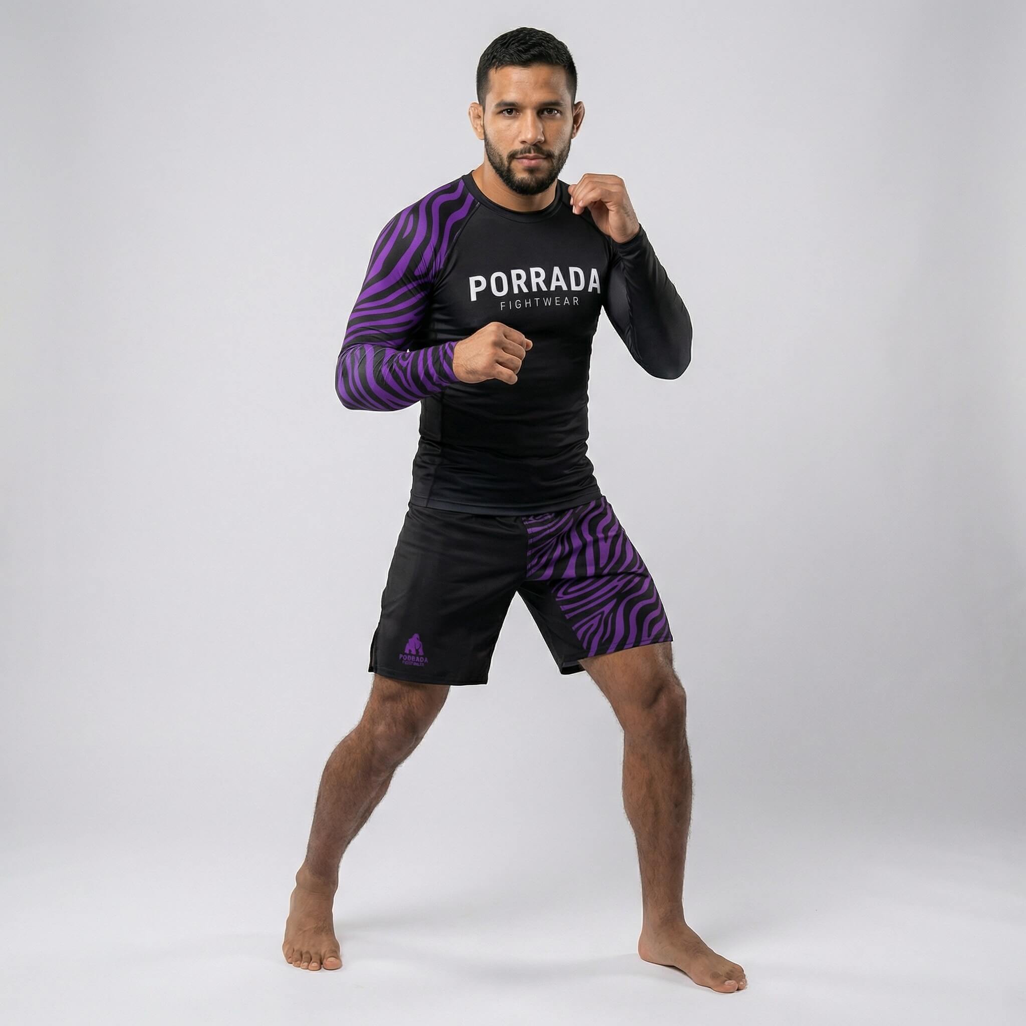 Competition-ready purple ranked fight shorts for BJJ and MMA 