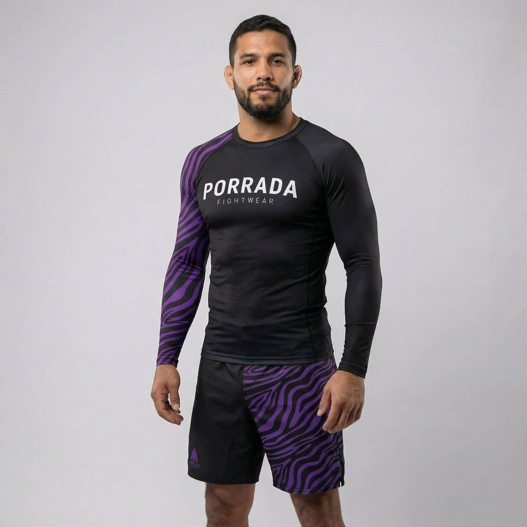 IBJJF‑legal purple ranked fight shorts for BJJ and grappling