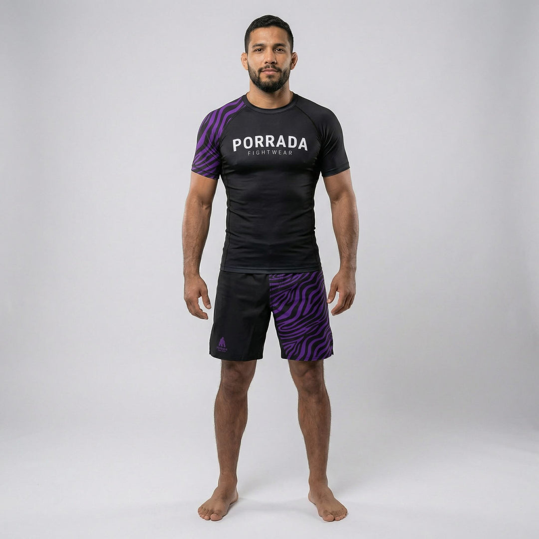 Men’s purple belt short sleeve BJJ rash guard 