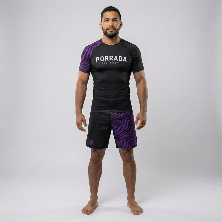 Men’s purple belt short sleeve BJJ rash guard 