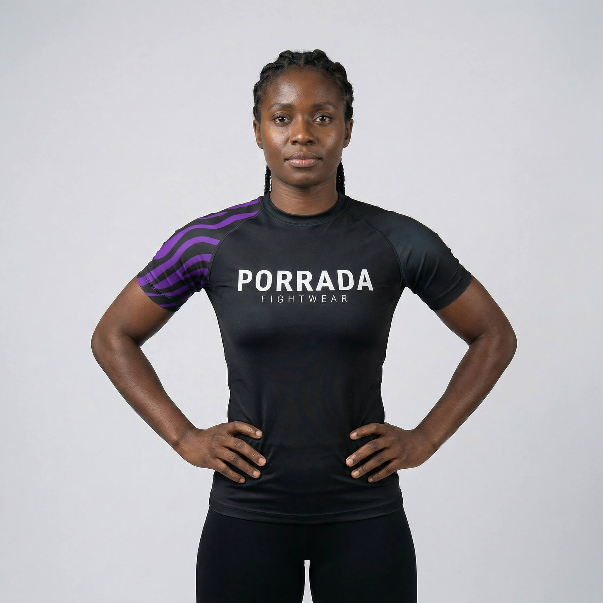 Short sleeve purple belt BJJ rash guard for women