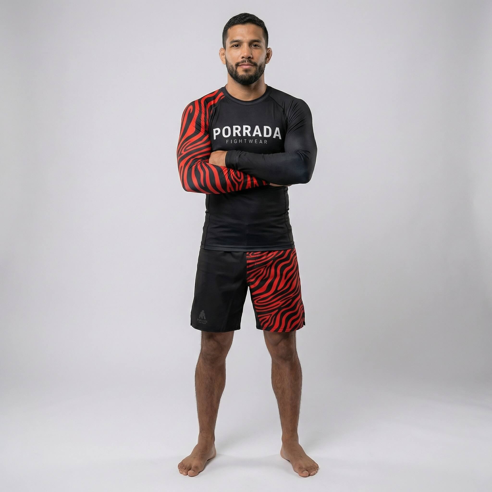 Performance men’s rash guard with IBJJF Red Black ranked design for Brazilian Jiu-Jitsu