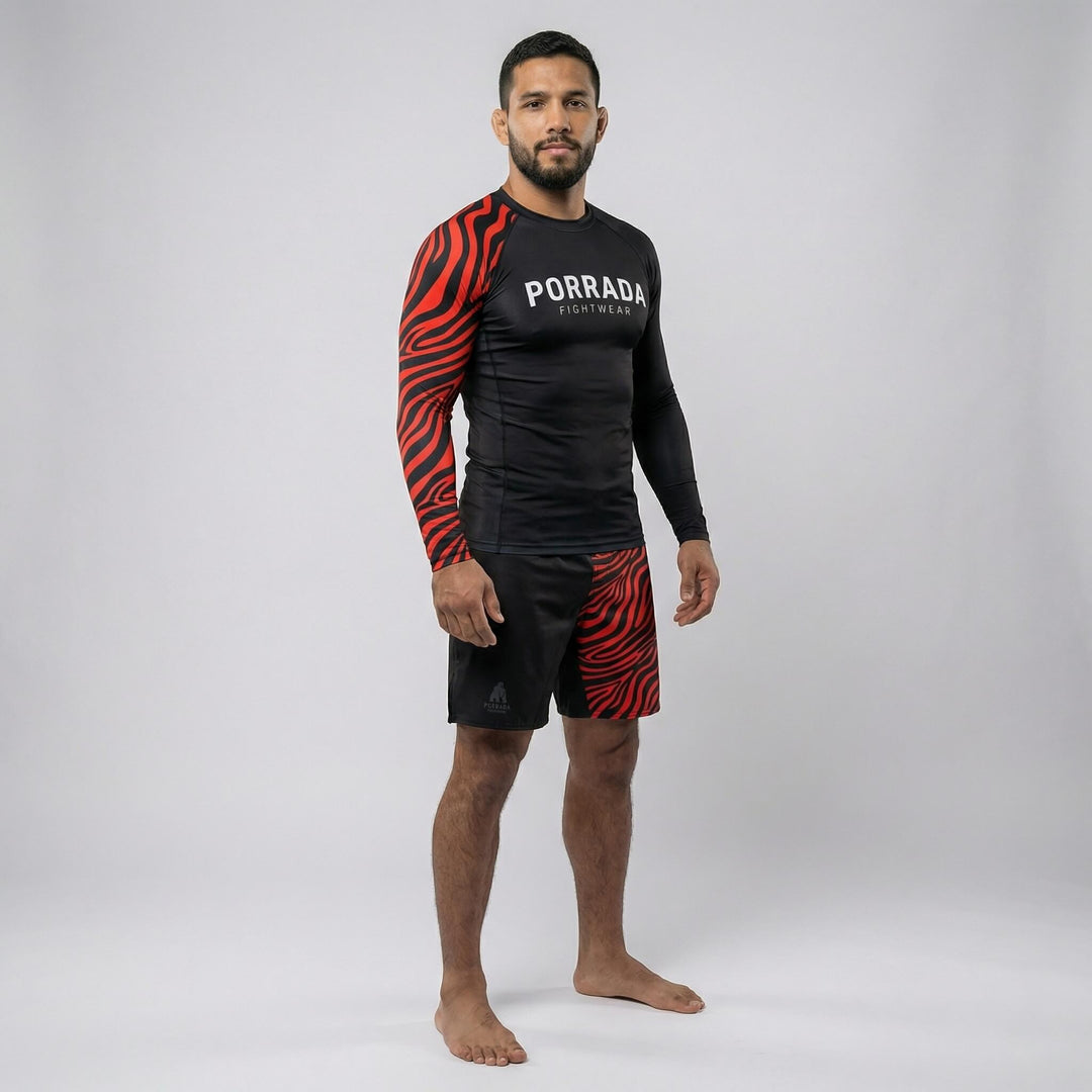 Performance men’s fight shorts with IBJJF Red Black ranked design