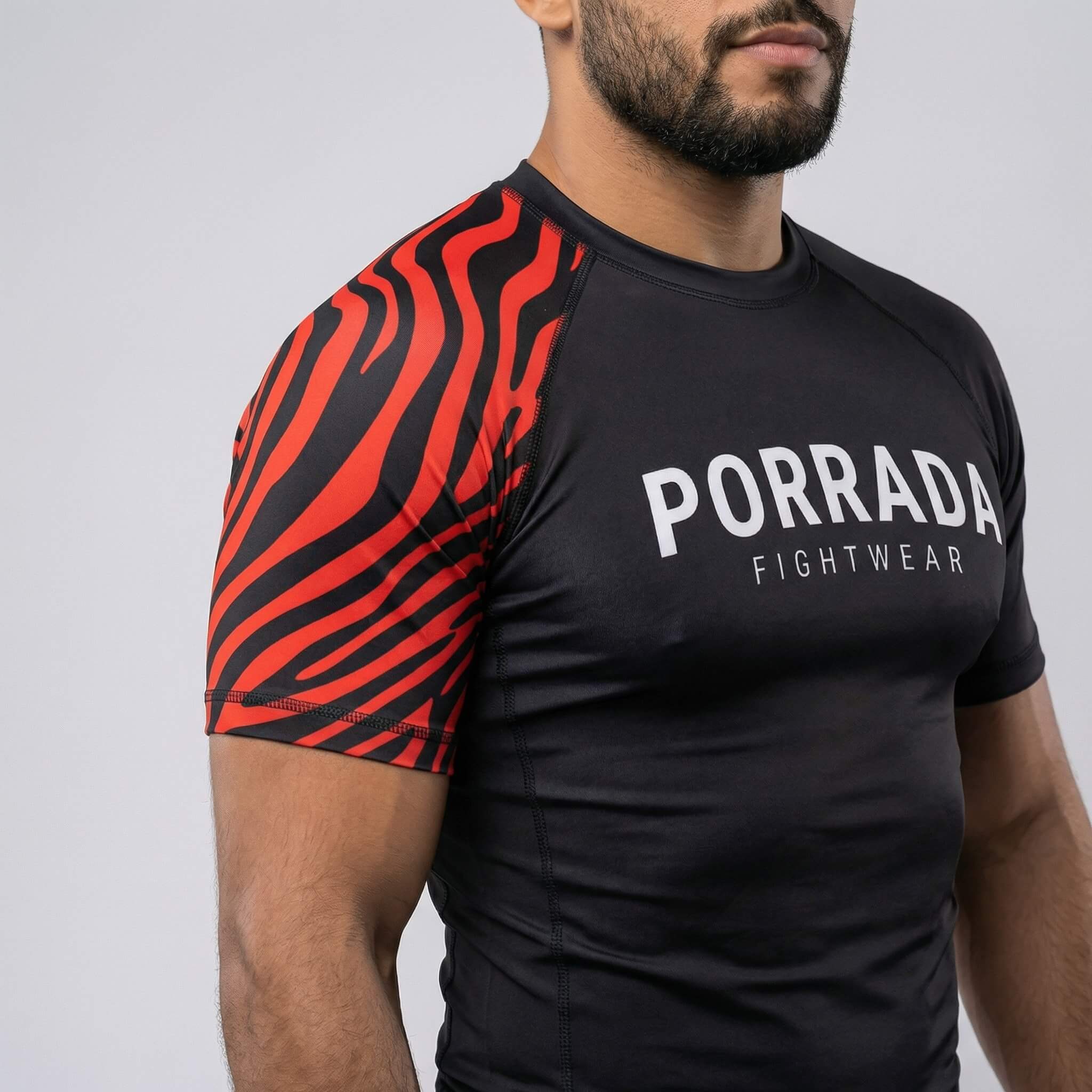 Men’s IBJJF Red Black ranked short-sleeve rash guard for BJJ training