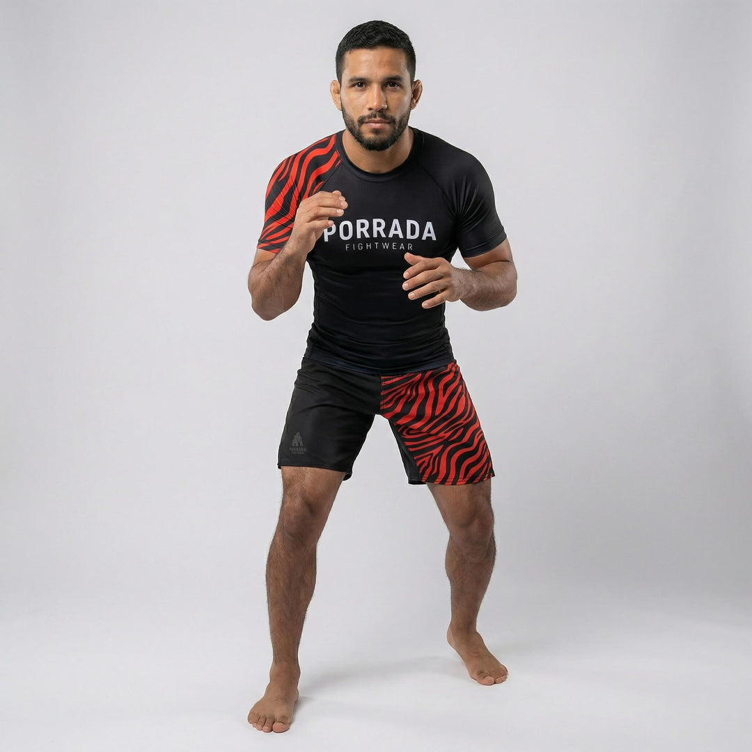 Men’s IBJJF Red Black ranked fight shorts for BJJ and MMA training