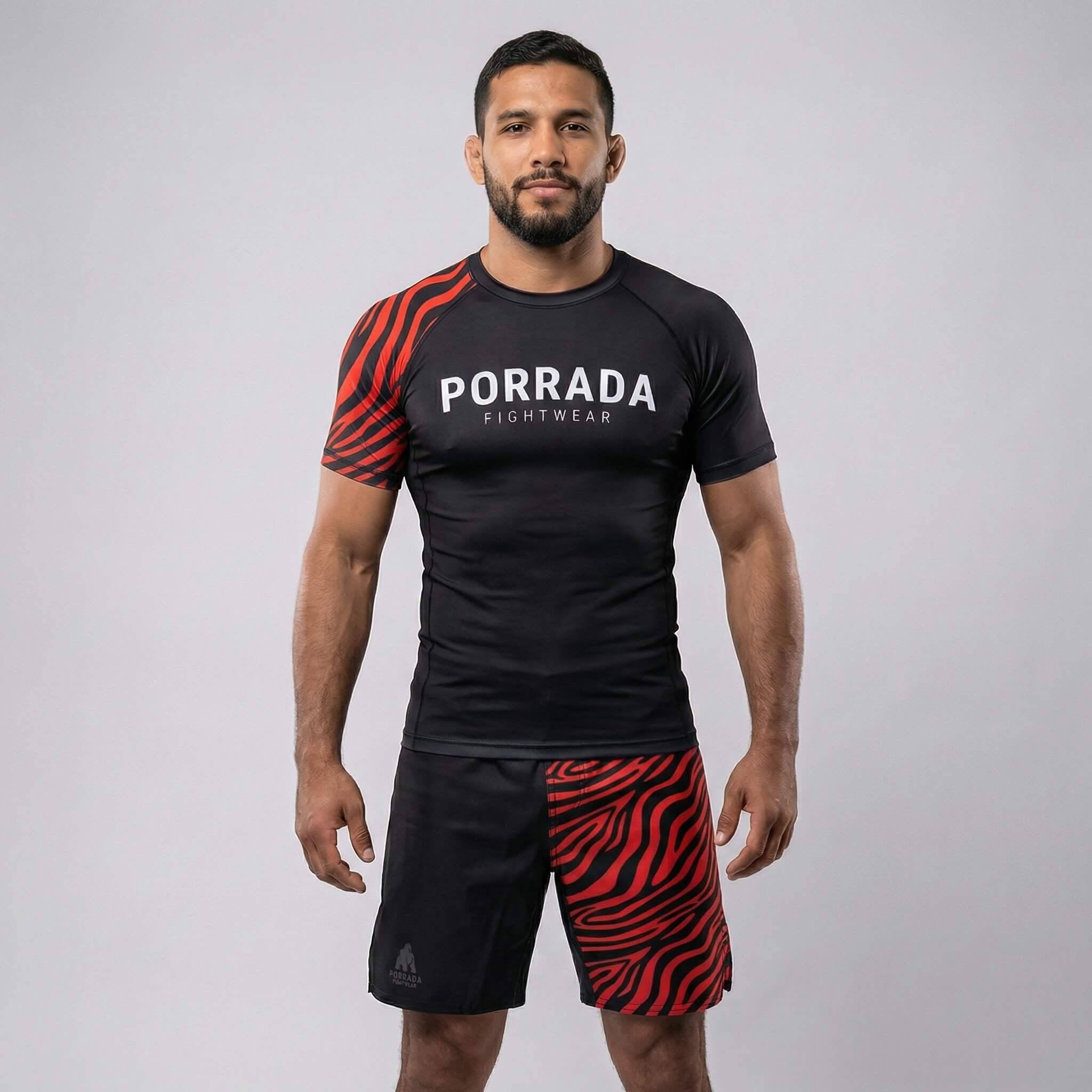 Performance men’s rash guard with IBJJF Red Black ranked design for BJJ and MMA