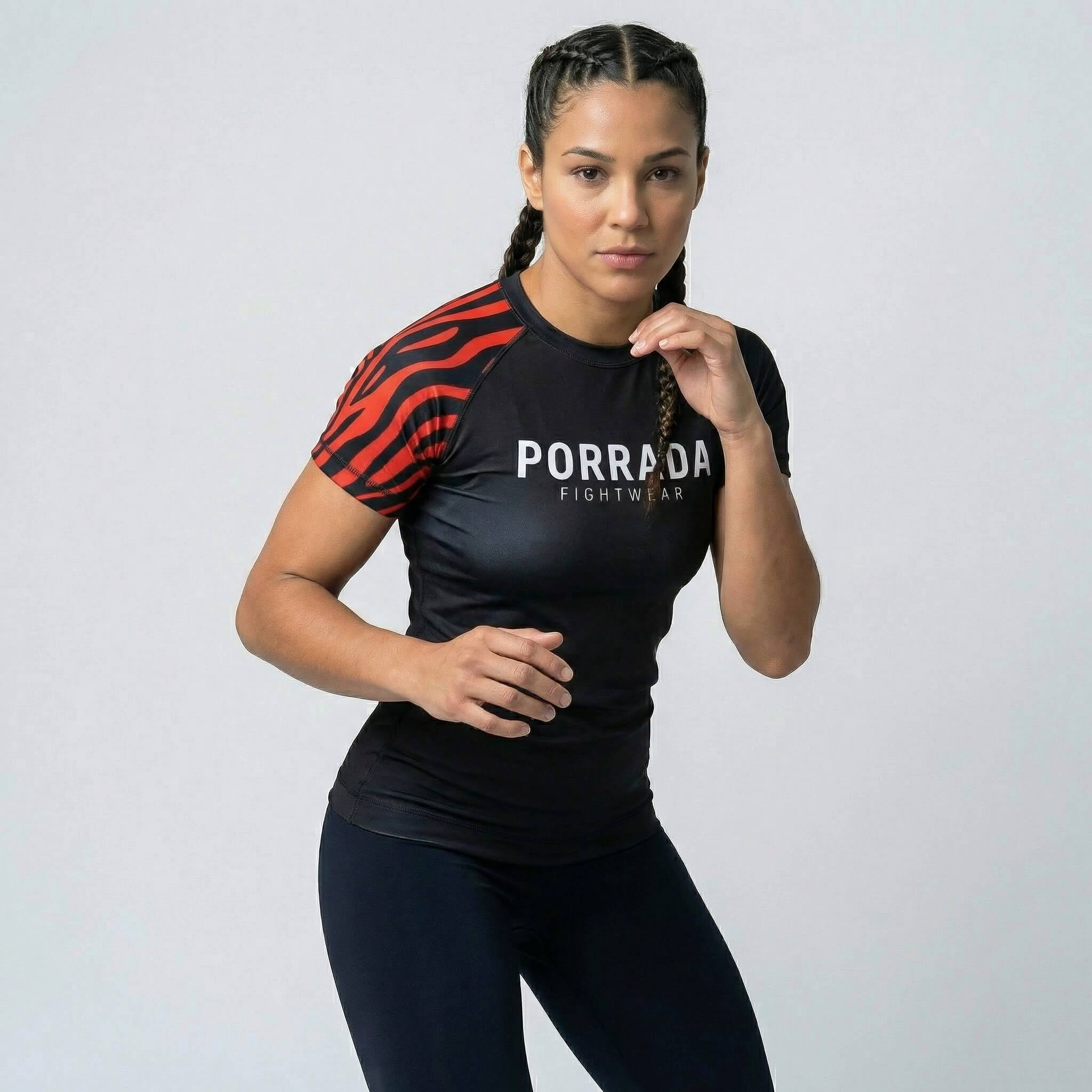 Women’s red belt grappling rash guard for BJJ and MMA