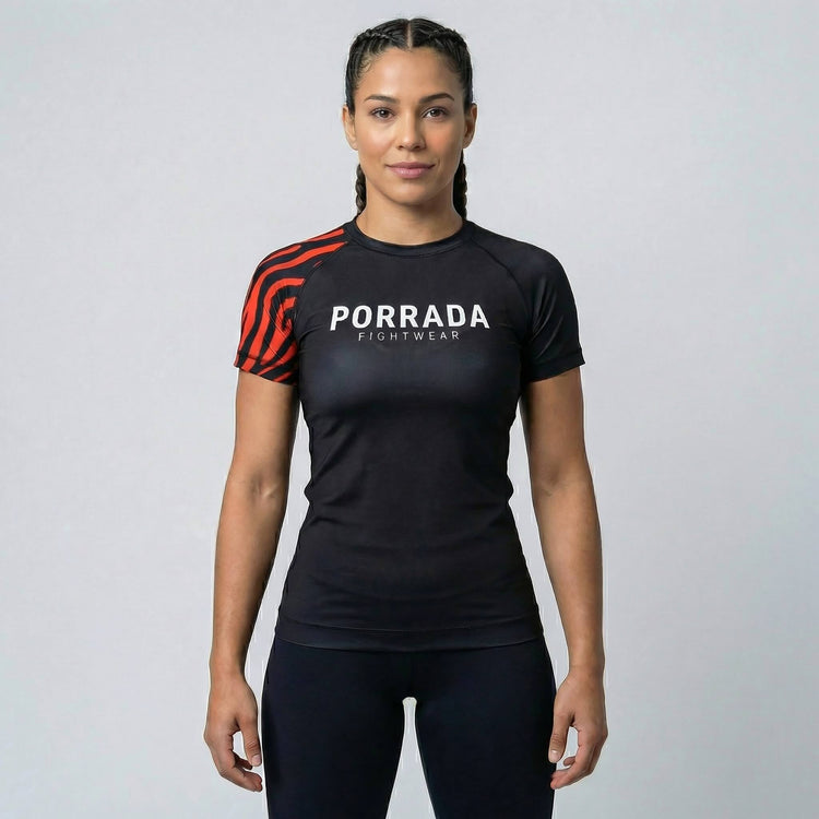 Women’s red-black BJJ competition rash guard 