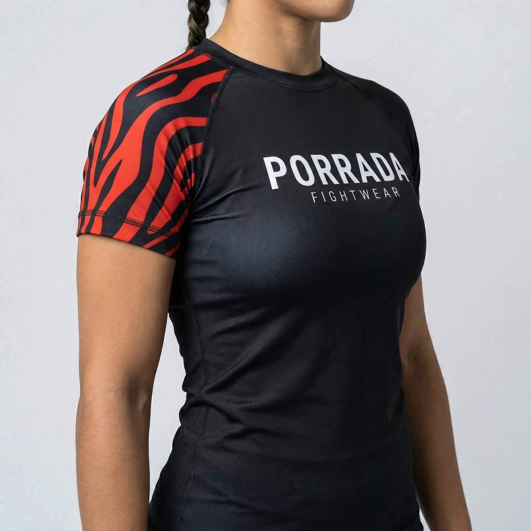 IBJJF legal women’s red and black ranked rash guard