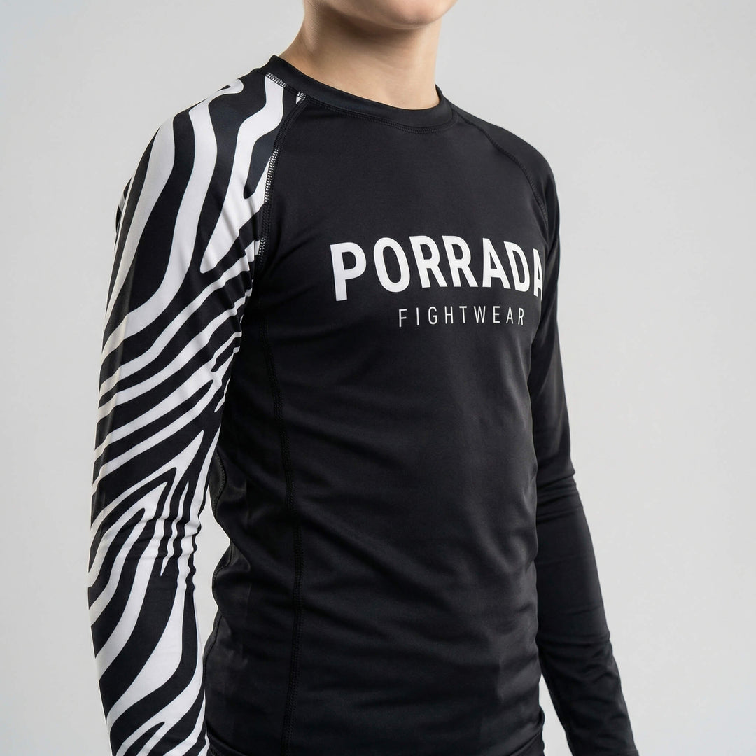 Kids' IBJJF Legal white belt long sleeve rash guard for BJJ and MMA