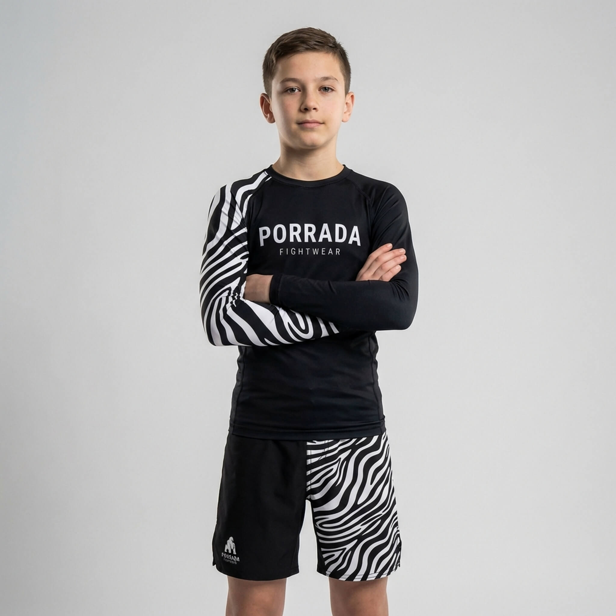 Kids' IBJJF Legal white belt fight shorts for BJJ and MMA