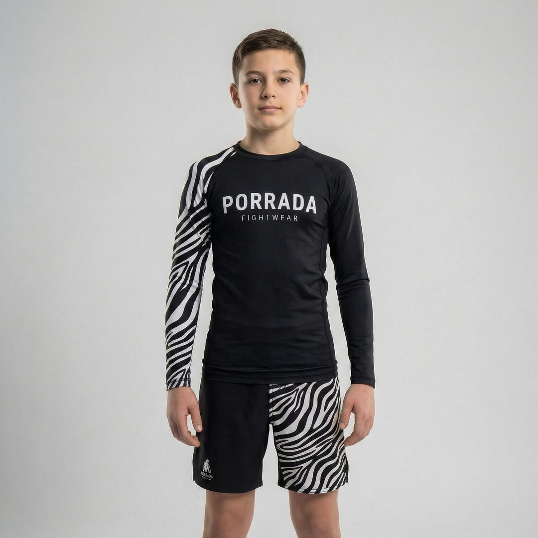 IBJJF Legal white belt long sleeve rash guard for kids' BJJ and MMA training