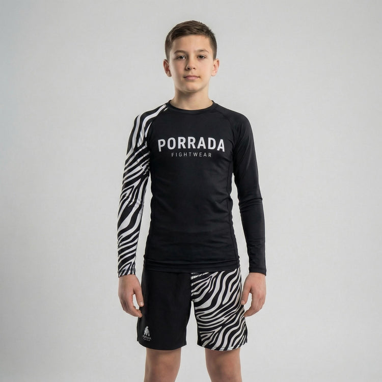 IBJJF Legal white belt long sleeve rash guard for kids' BJJ and MMA training