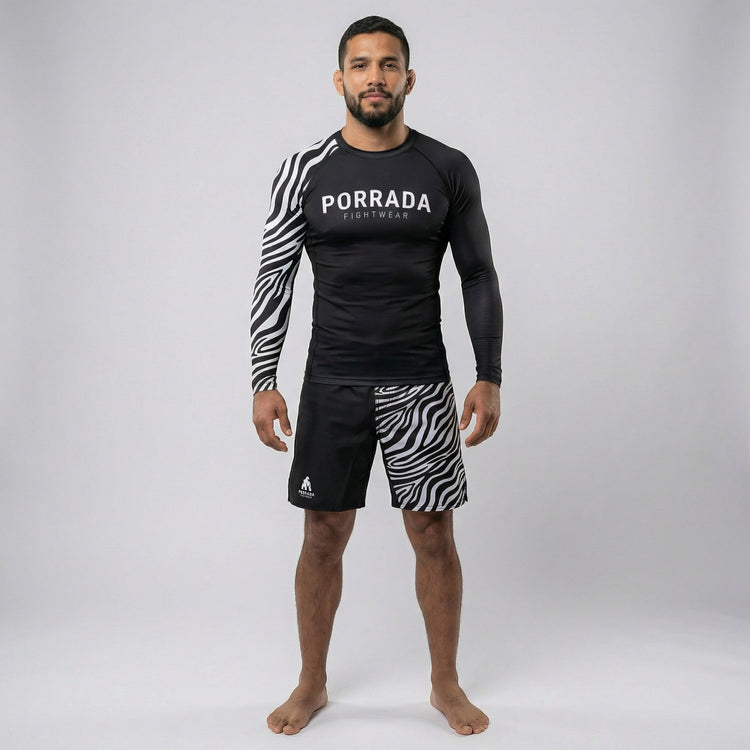 White ranked long sleeve rash guard for BJJ and MMA