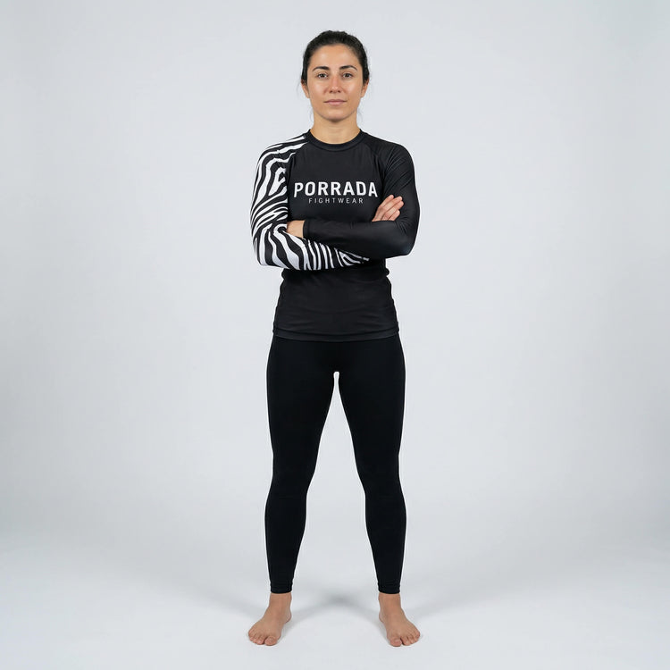 Female athlete white ranked BJJ competition rash guard