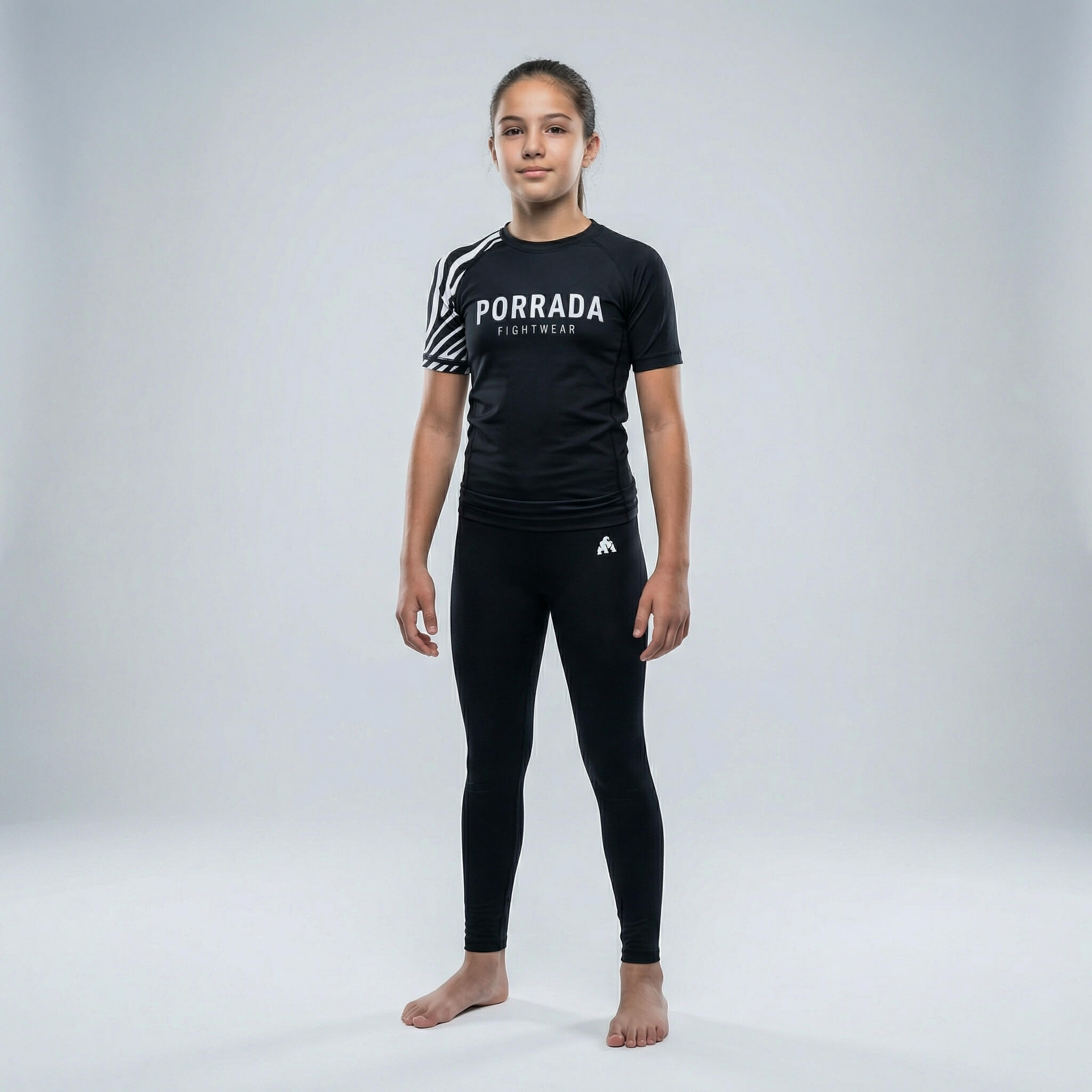IBJJF Legal white belt kids' short sleeve rash guard for BJJ and MMA