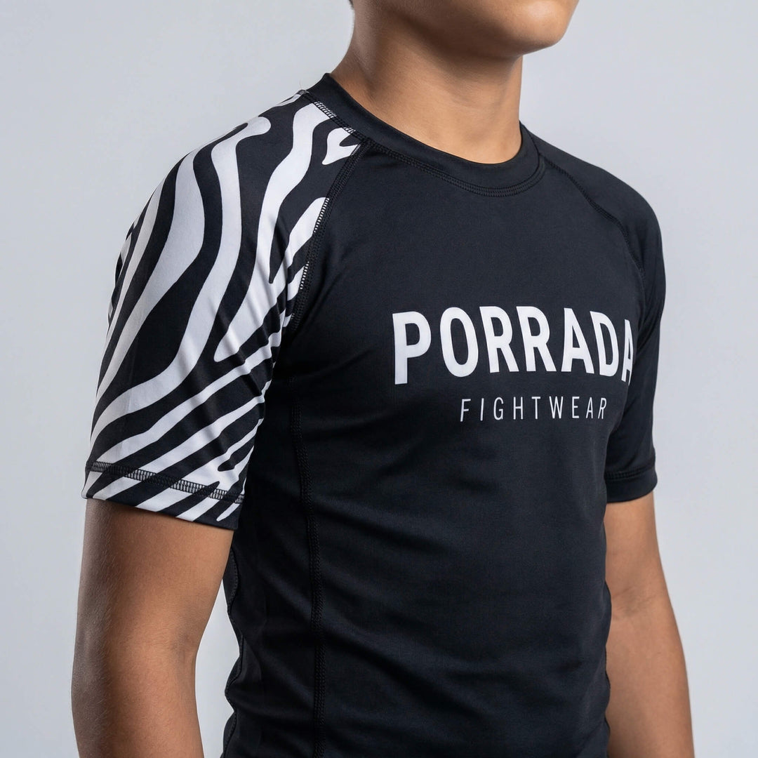 Kids' IBJJF Legal white belt short sleeve rash guard for BJJ and MMA