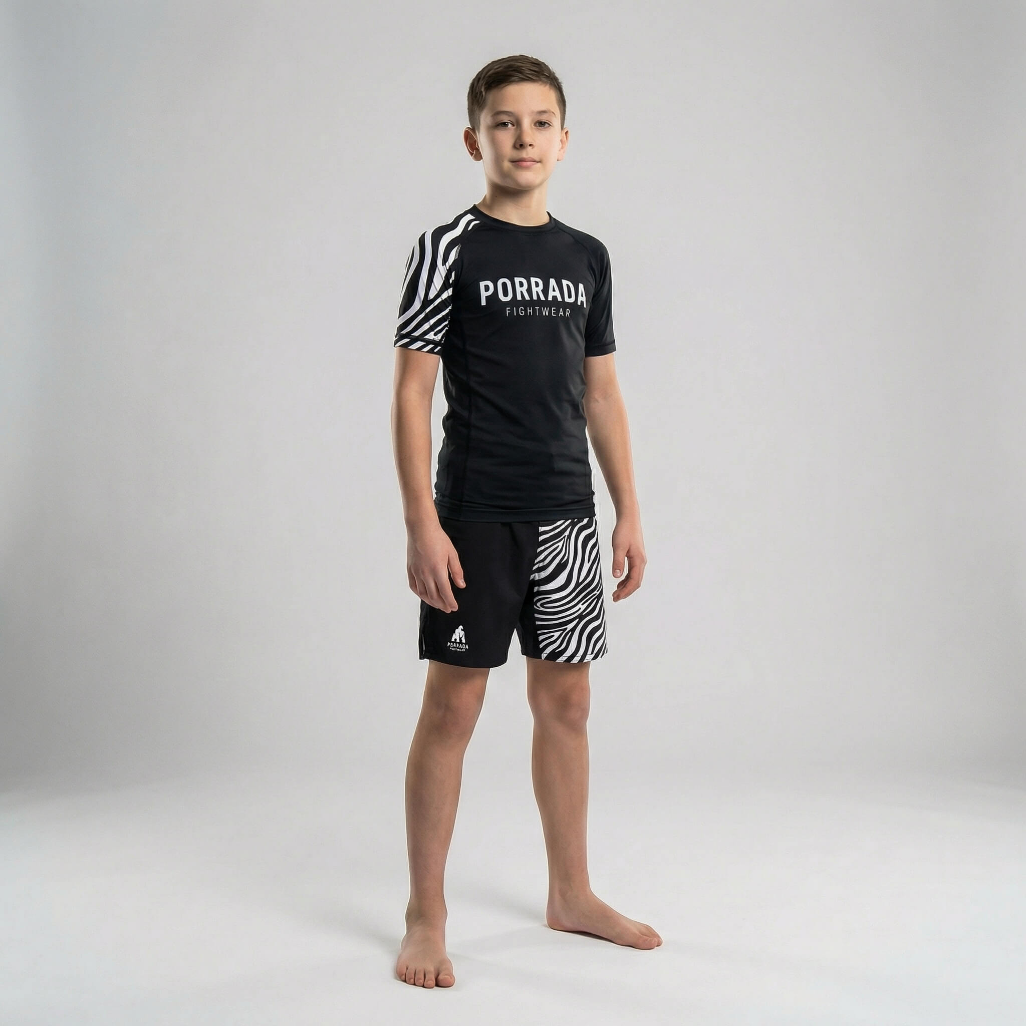 IBJJF Legal white belt kids' MMA and BJJ fight shorts