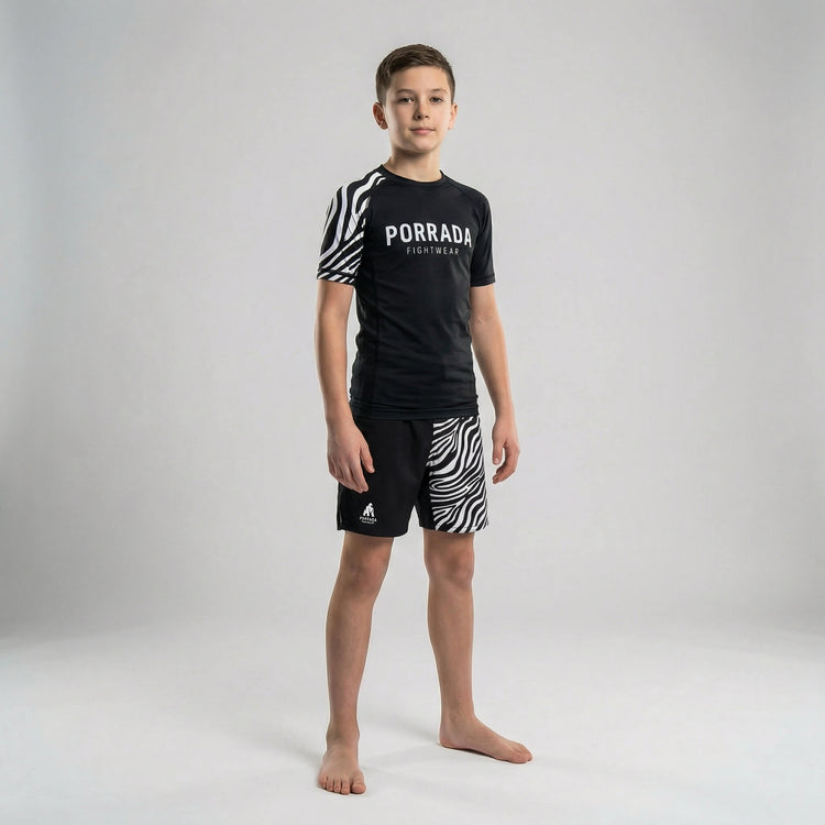 IBJJF Legal white belt kids' MMA and BJJ fight shorts