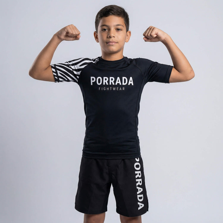 Kids' IBJJF Legal white belt BJJ and MMA short sleeve rash guard