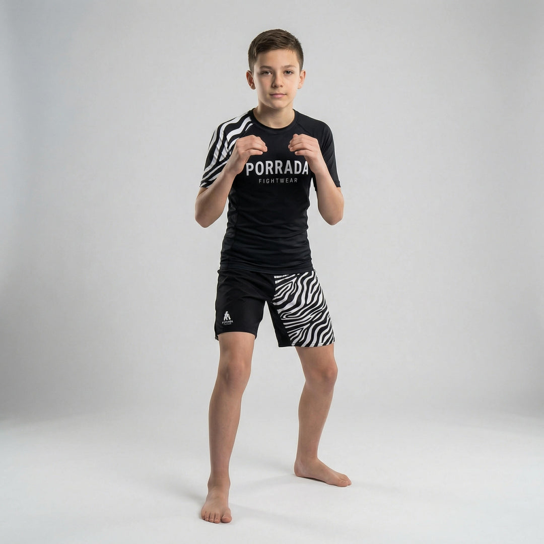 Kids' IBJJF Legal white belt fight shorts for grappling and MMA