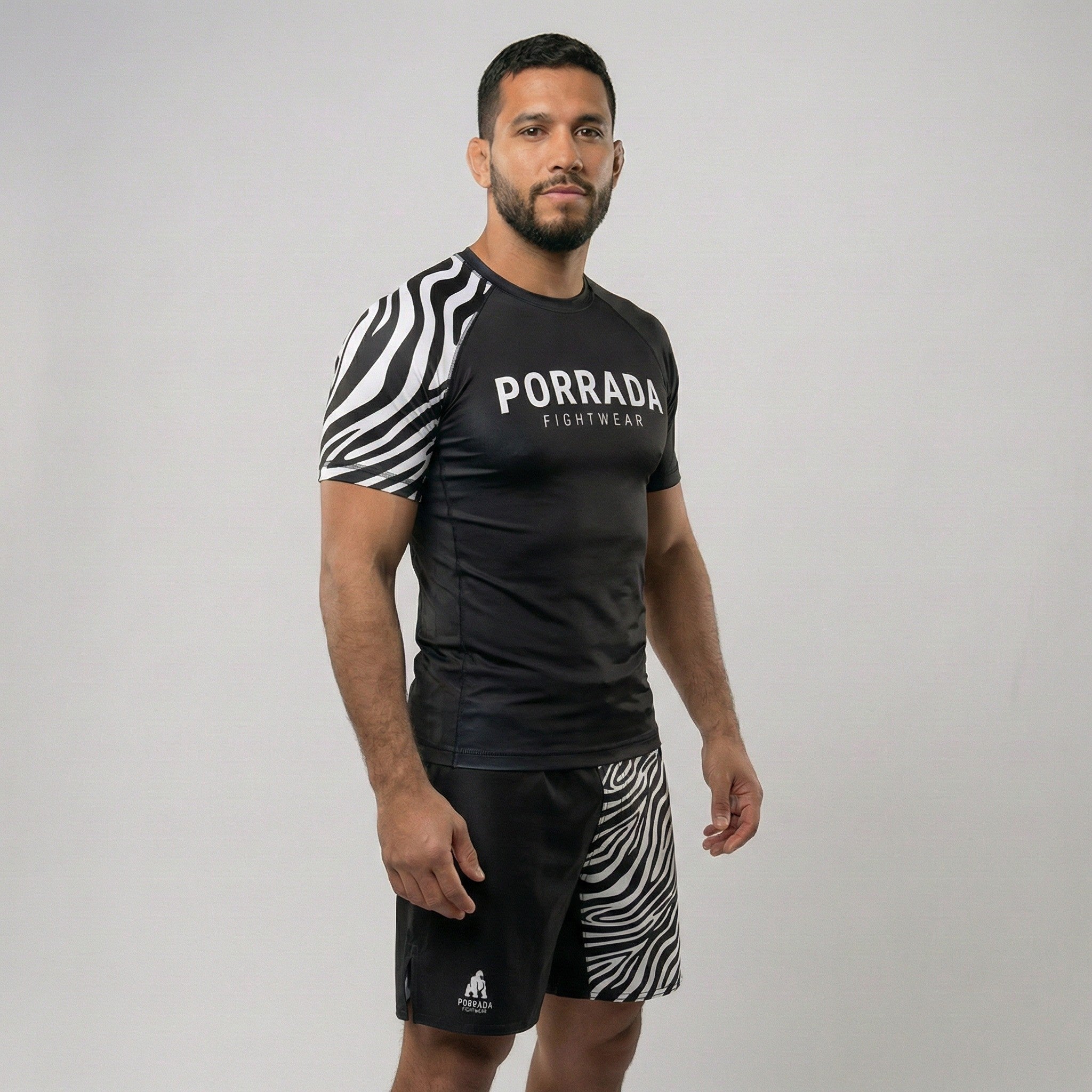 White ranked short sleeve rash guard for BJJ and MMA