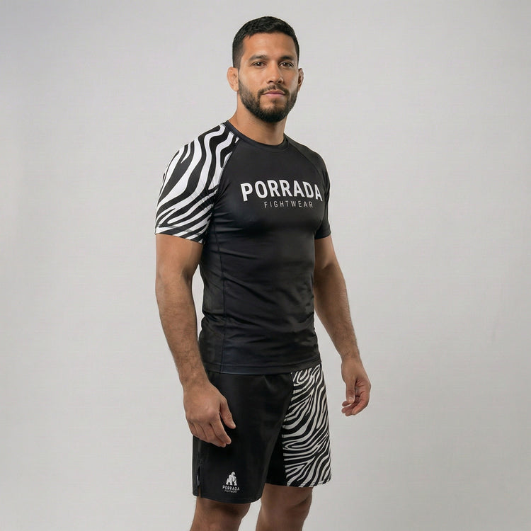 White ranked short sleeve rash guard for BJJ and MMA