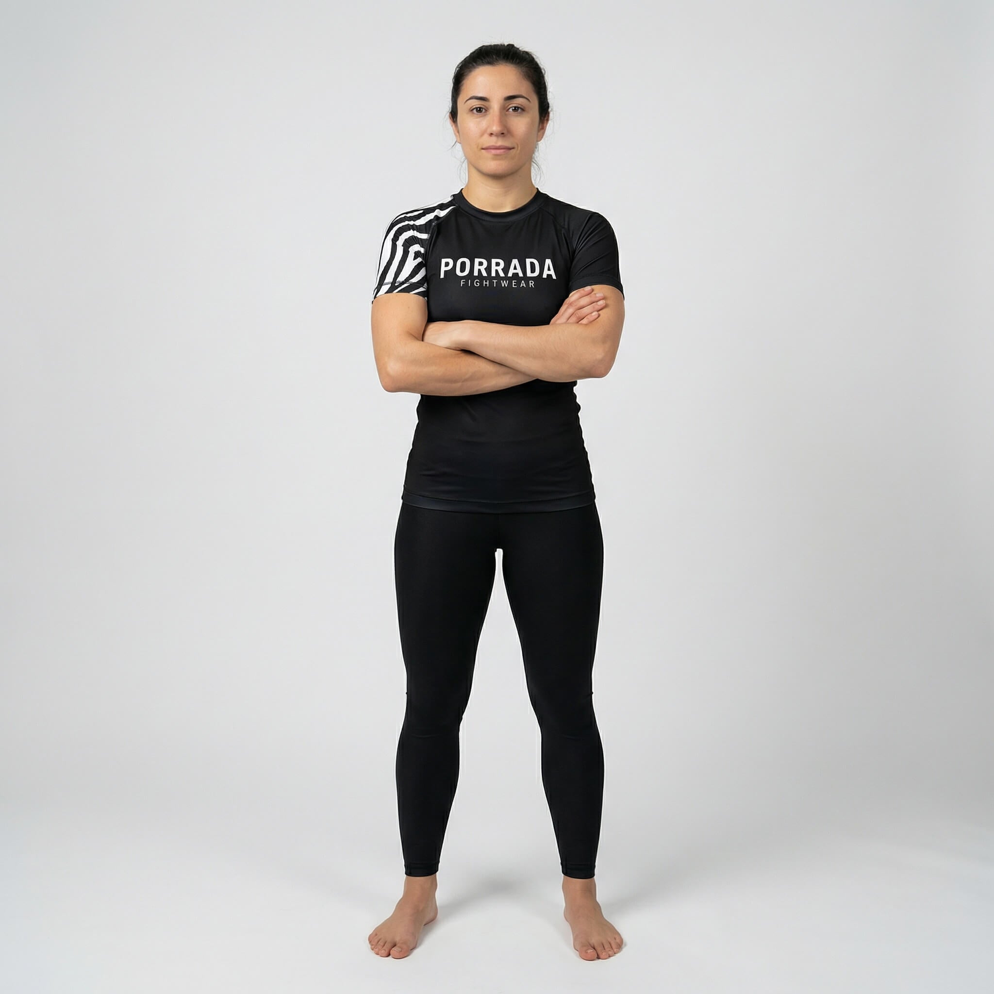 IBJJF legal women’s white ranked short sleeve rash guard