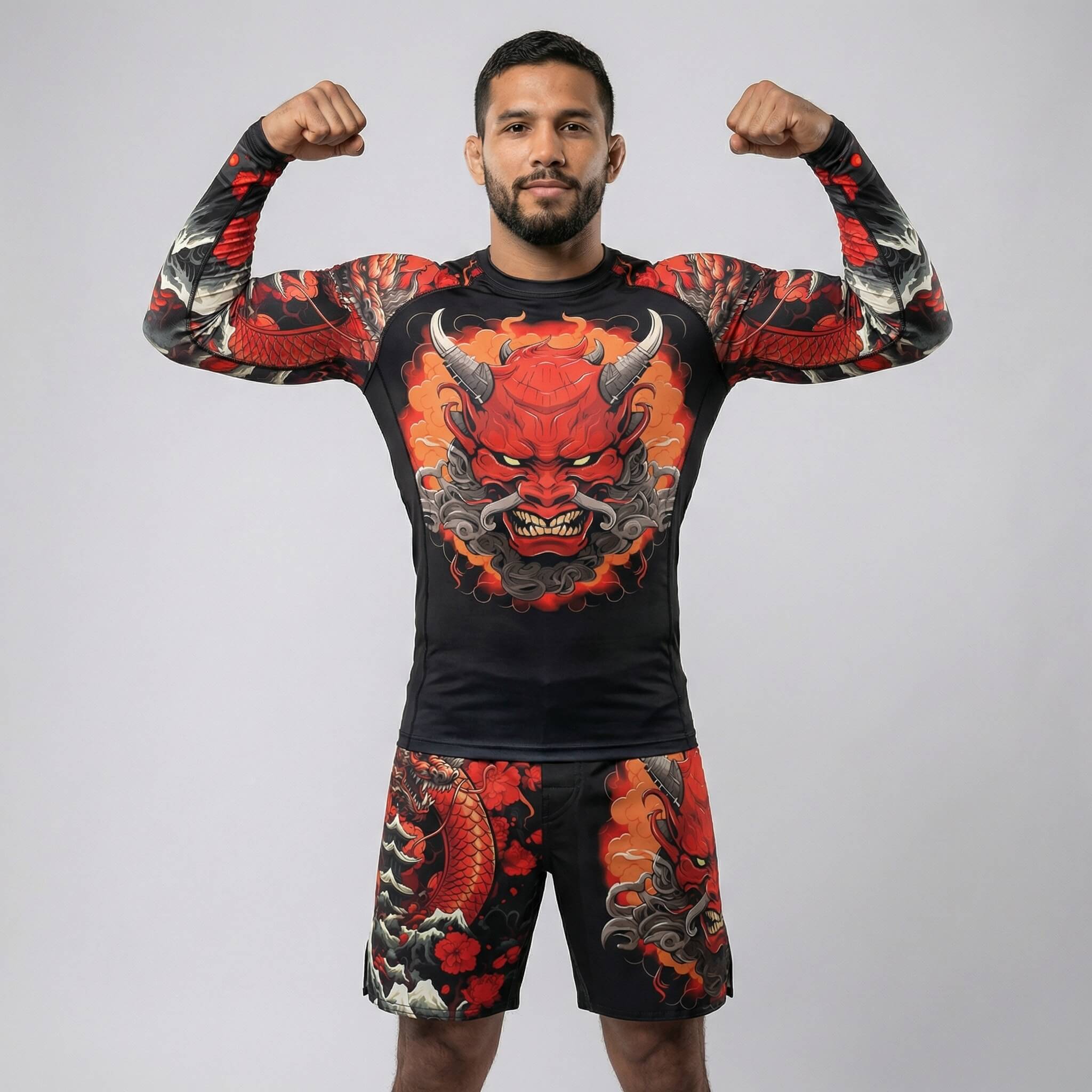 Rash guard featuring bold Kaido Dragon graphic design for BJJ and MMA