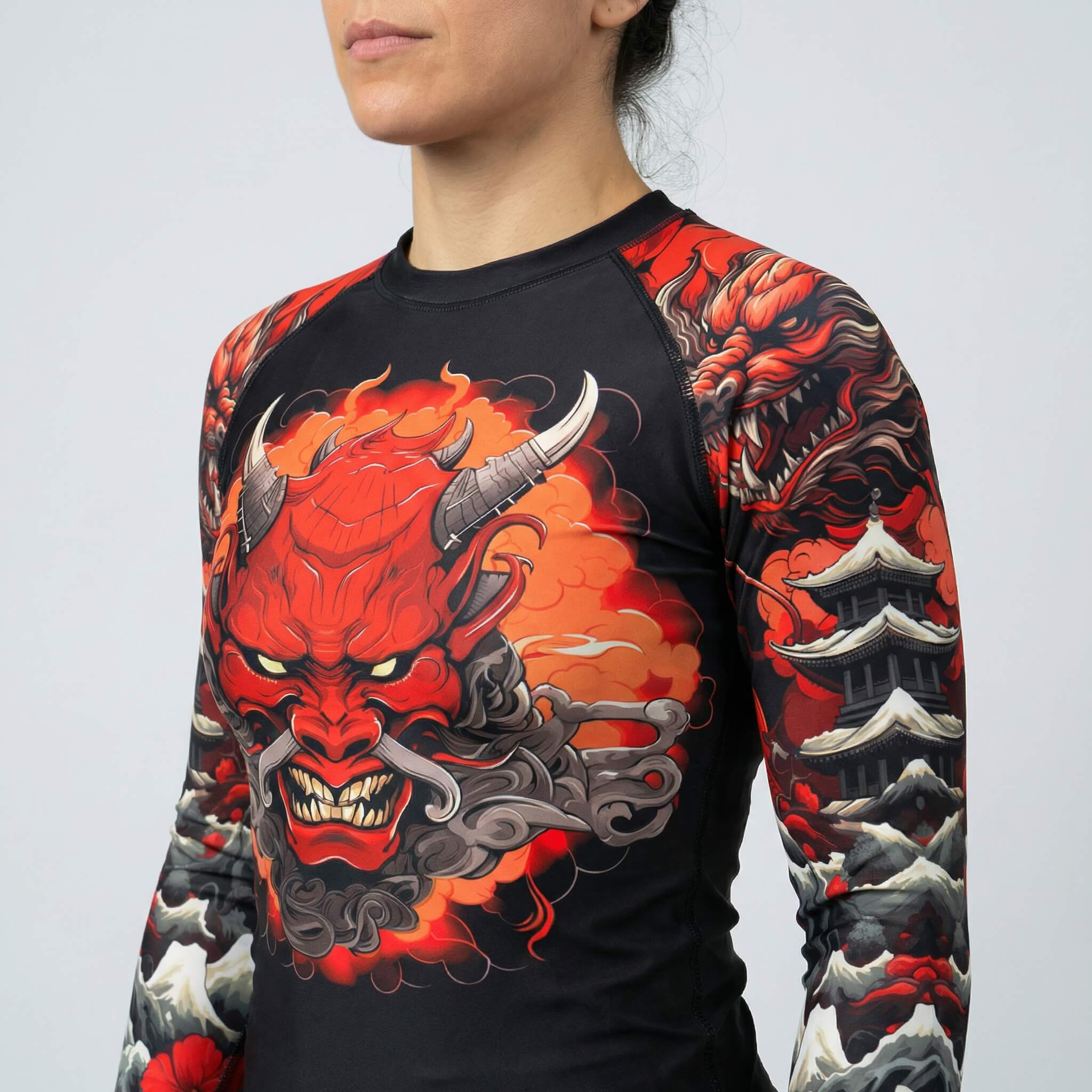 Women’s long sleeve Kaido Dragon rash guard for BJJ or MMA