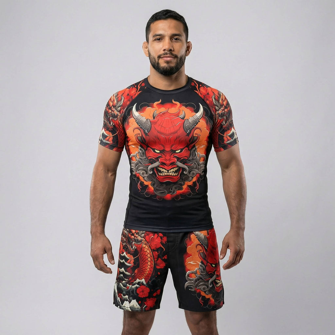 Short sleeve rash guard featuring Kaido Dragon graphic for BJJ and MMA