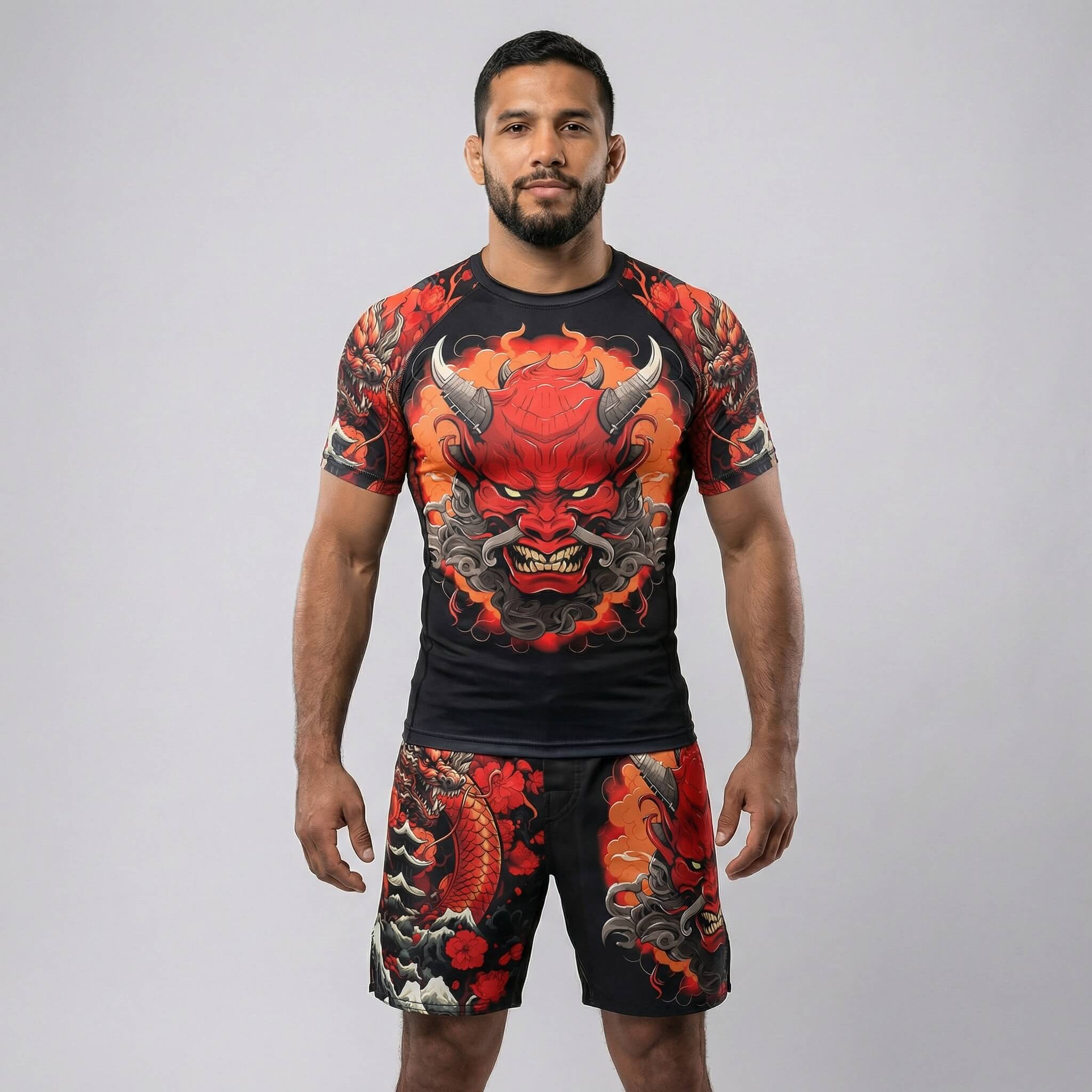 Short sleeve rash guard featuring Kaido Dragon graphic for BJJ and MMA