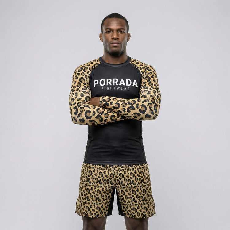 Leopard print fight shorts for BJJ or MMA