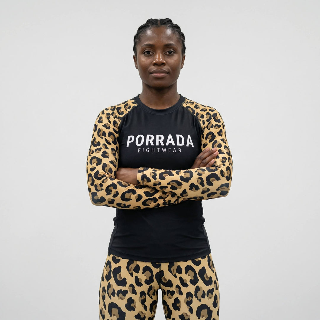 Leopard print women’s long sleeve BJJ/MMA rash guard