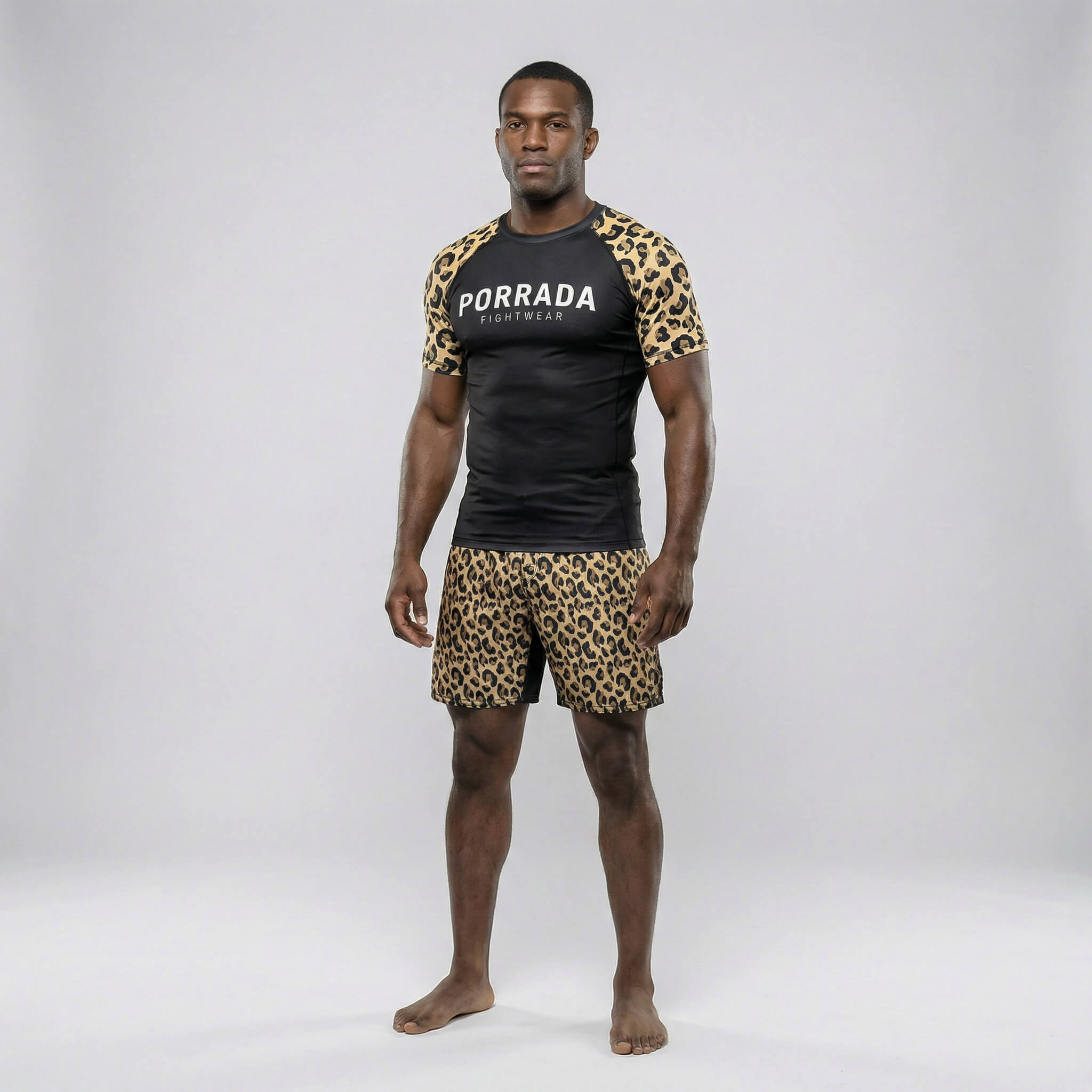 Leopard print short sleeve rash guard for training or competition