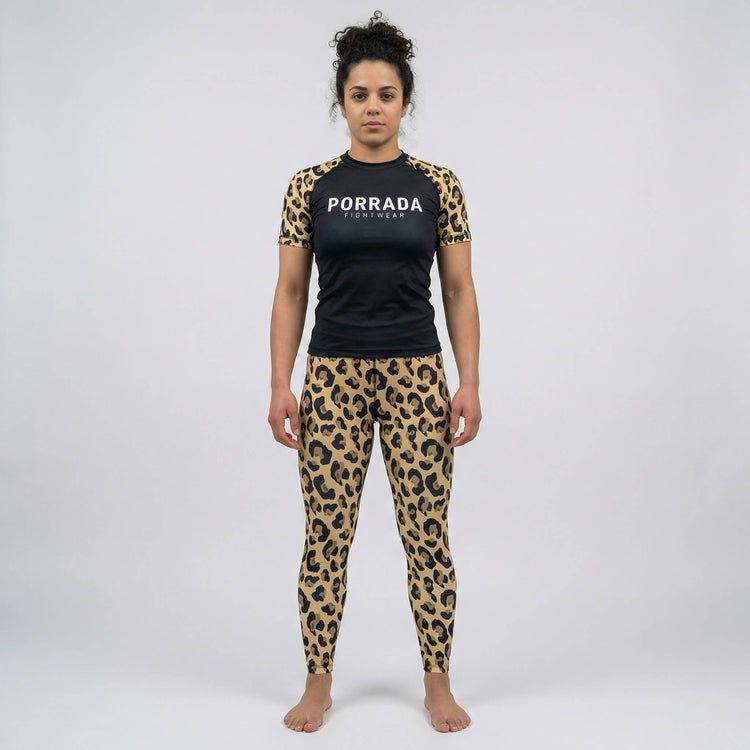 Front view of women’s leopard print leggings 