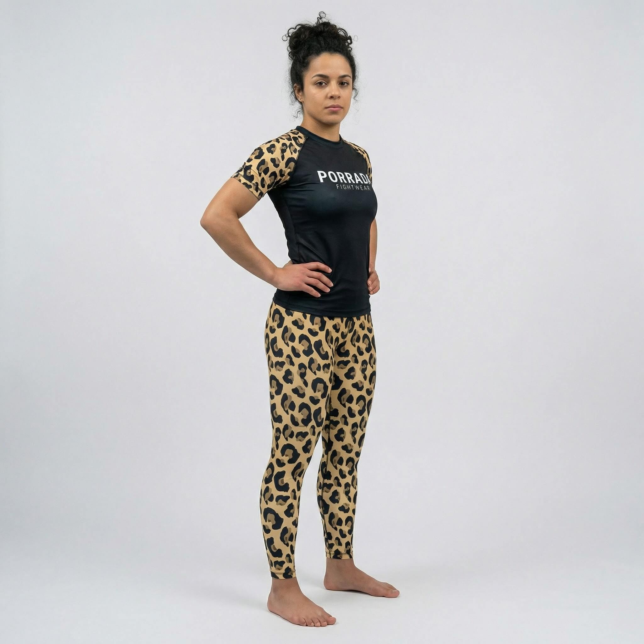 Women’s compression leggings with leopard design for BJJ and MMA