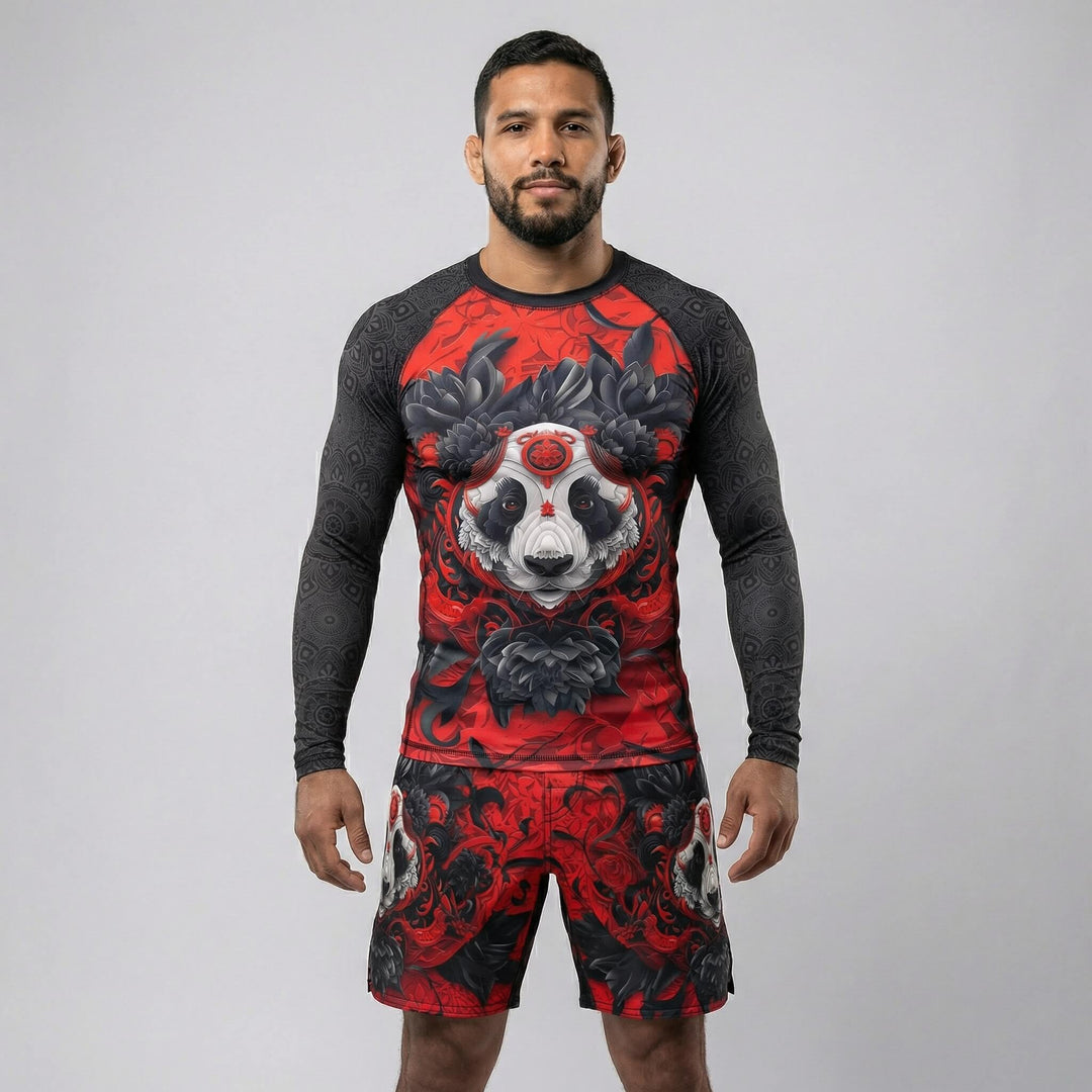 Athletic rash guard with Lotus Panda artwork for BJJ and MMA