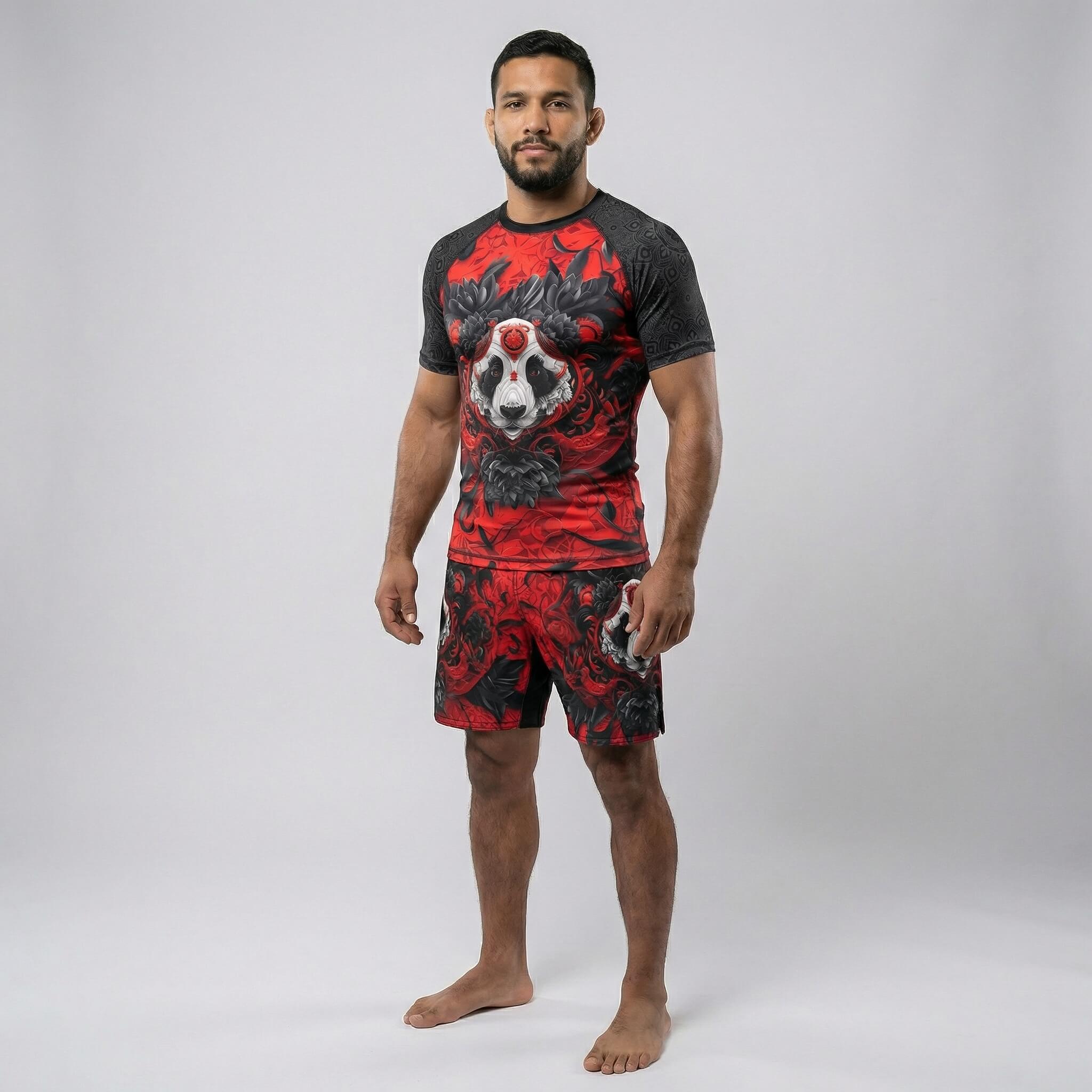 Lotus Panda print fight shorts for tournaments and trainings
