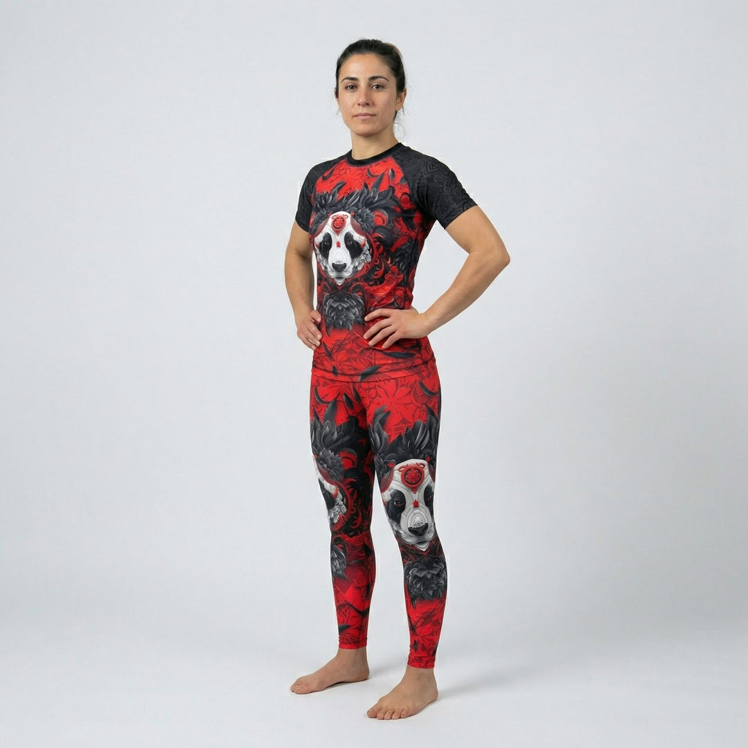 Women’s grappling leggings with Lotus Panda artwork for BJJ and MMA
