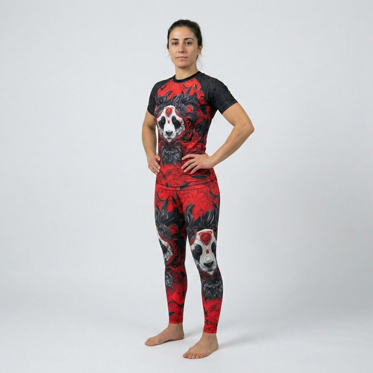 Women’s grappling leggings with Lotus Panda artwork for BJJ and MMA