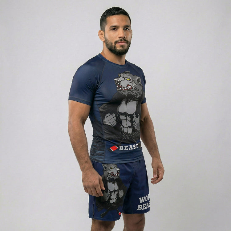 Wolf Beast short-sleeve rash guard for BJJ and MMA