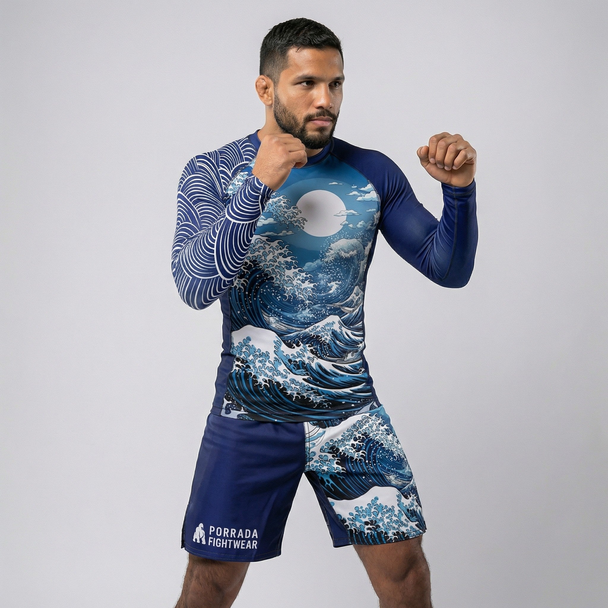 MOSSA group fight メンズ ウェア The Great Wave Mizu Fight Shorts for NoGi BJJ and MMA – PORRADA