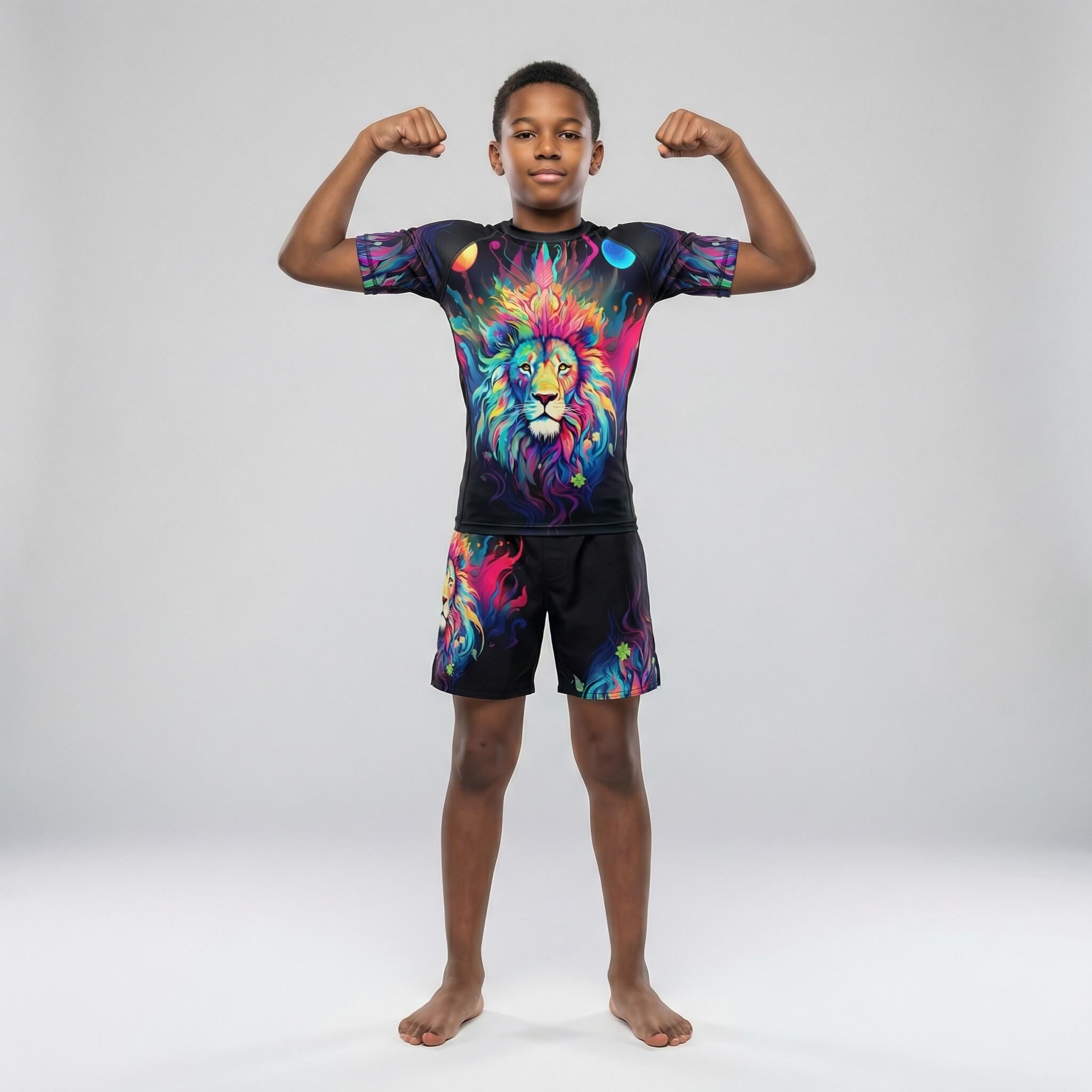 Kids' Mystical Rainbow Lion fight shorts for grappling and MMA